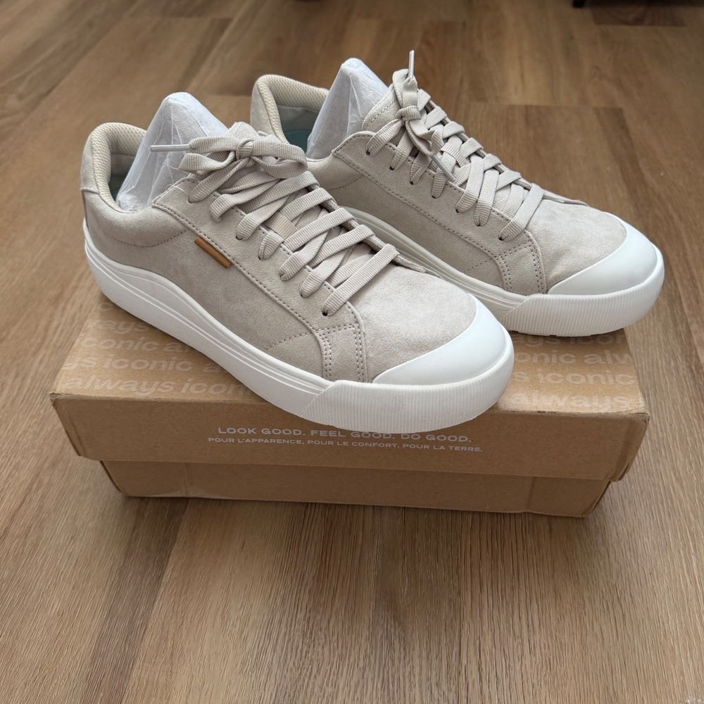 Dr. Scholl's Time Off Platform Sneakers Beige Sand Fabric Women's Size 9W